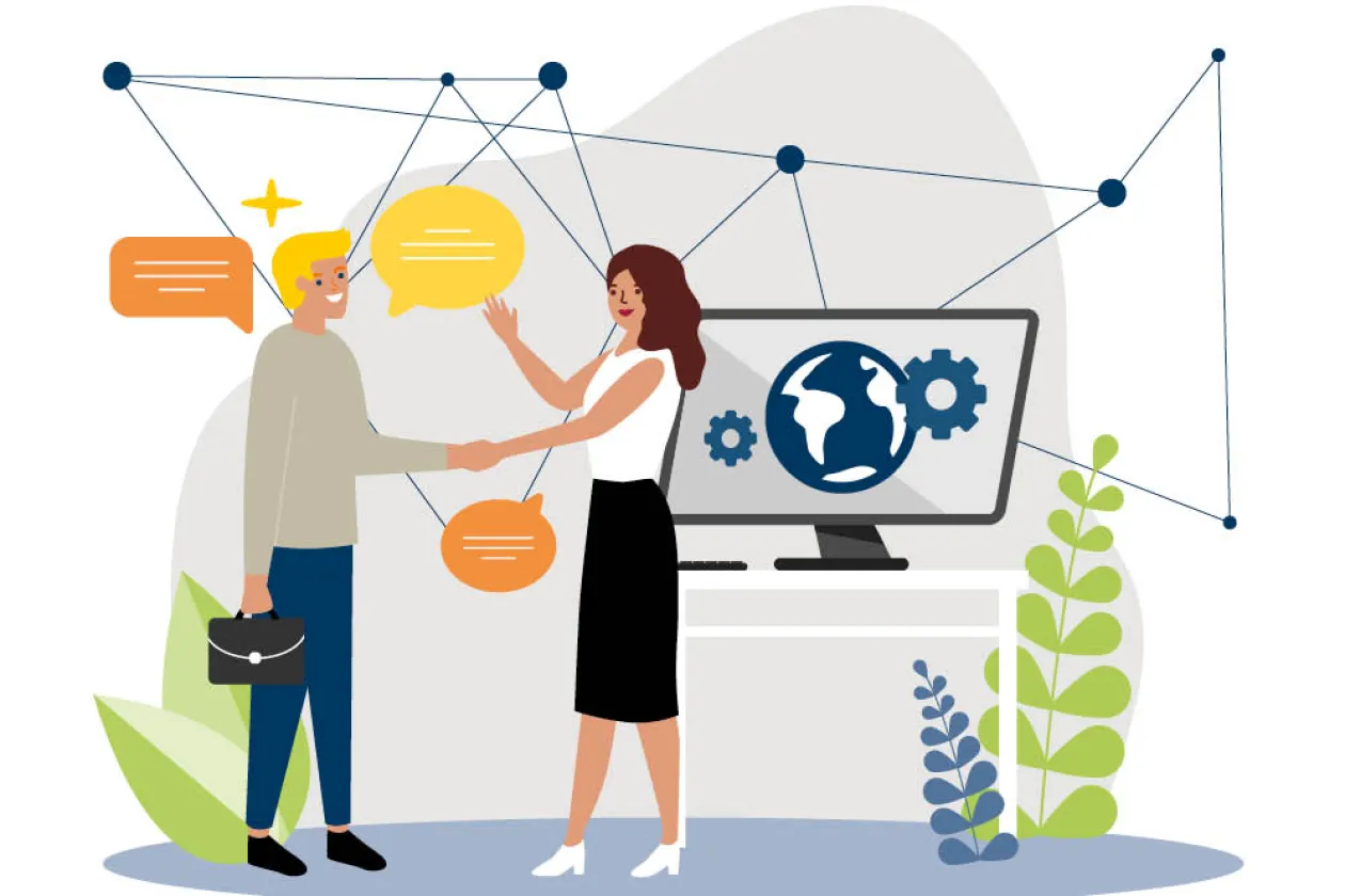 Illustration von zwei Menschen, die sich die Hände schütteln