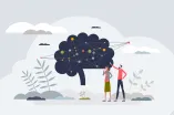 Illustration zweier Figuren, die gemeinsam etwas betrachten
