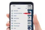 Das Bild zeigt gehighlightet durch einen Pfeil die Accountverwaltung in der UB mobile App 