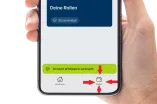 Das Bild zeigt gehighlightet durch einen Pfeil die Wallet in der RUB mobile App 