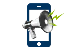 Grafische Darstellung von einem Handy und davor einem Megaphon (mit KI generiert)