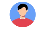 Das kreisförmige Bild zeigt eine bunte Silhouette, fast ein Icon von einer Person mit kurzen dunklen Haaren und einem roten Pulli.