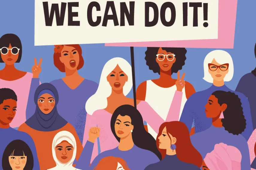 Illustration einer Gruppe demonstrierender Frauen