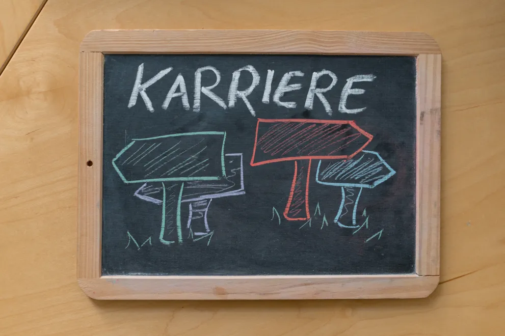 Tafle mit Aufschrift Karriere und Wegweisern