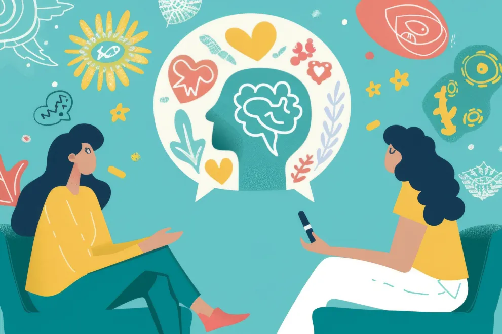 Grafik zwei Frauen sitzen sich gegenüber