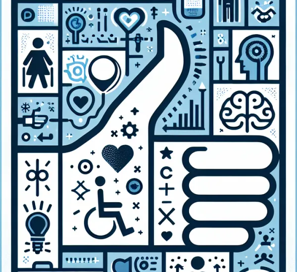 Eine KI-generierte Grafik zeigt verschiedene Symbole, die mit Behinderung und chronischer Erkrankung verbunden werden können (oder die KI damit verbindet). Aus den verschiedenen Symbolen wird das Muster eines gehobenen Daumens gebildet.
